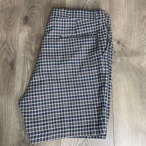 Higgins Slacks Shorts Mens Size 40 Golf Shorts Tan Navy White Plaid Pockets